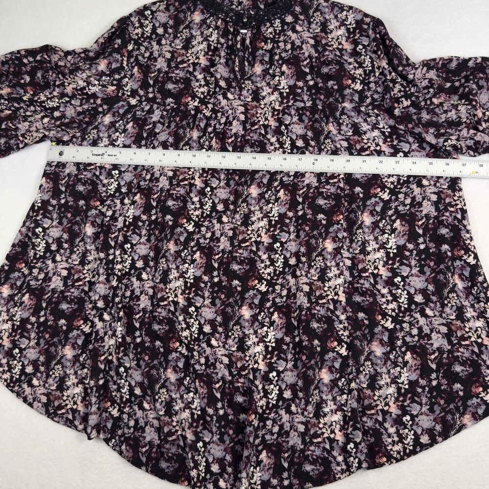 CATO Blouse Dark Floral Babydoll Crochet Lace Whimsigoth Black Purple Plus 3X - Picture 5 of 13